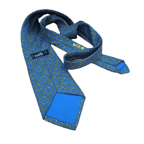 HERMÈS 7468 HA Blue Knot Bit Silk Tie FRANCE 59”/ 3.7" EC - Picture 5 of 7